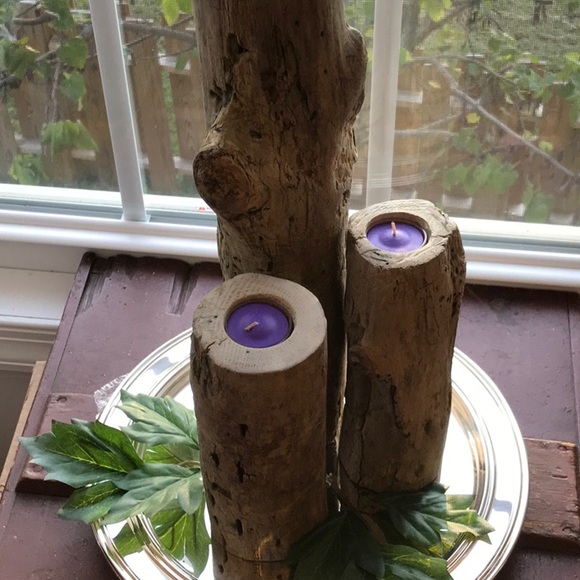 Extra Large Driftwood Candles set of 3 Tea Lights - Picture 5 of 13